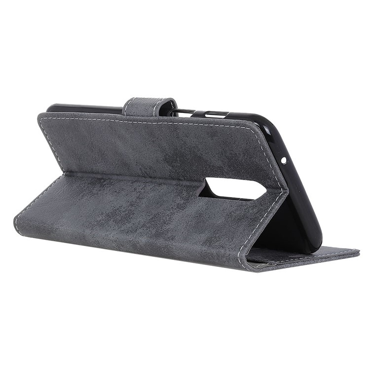 Vintage Style PU Leather Wallet Flip Stand Case for OnePlus 6 - Grey-7