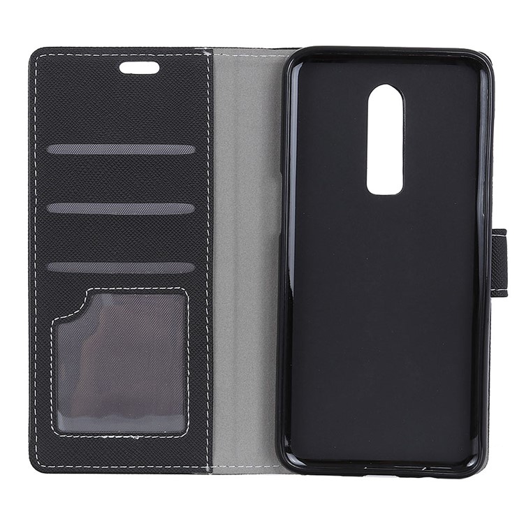 For OnePlus 6 Cross Texture Wallet Leather Stand Cover - Black-6