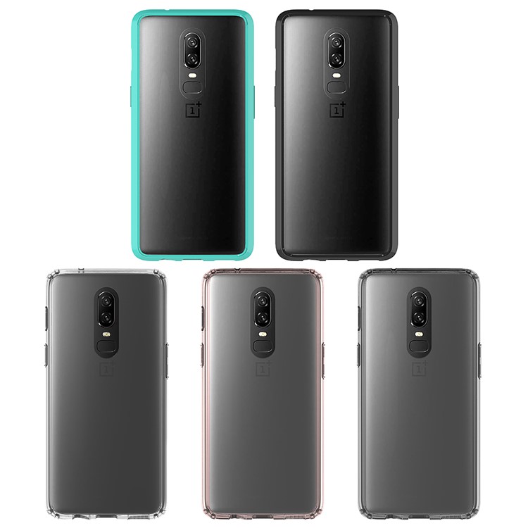 100PCS/Lot Drop-resistant Clear Acrylic + TPU Hybrid Case for OnePlus 6 - Transparent-12
