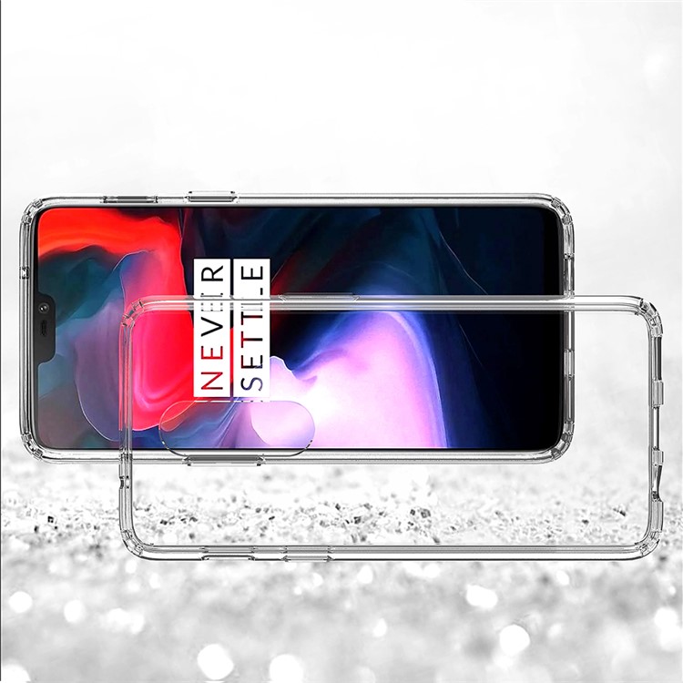 100PCS/Lot Drop-resistant Clear Acrylic + TPU Hybrid Case for OnePlus 6 - Transparent-4