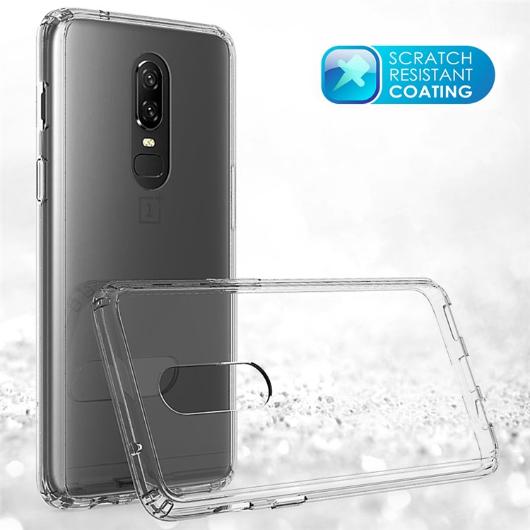 100PCS/Lot Drop-resistant Clear Acrylic + TPU Hybrid Case for OnePlus 6 - Transparent-5