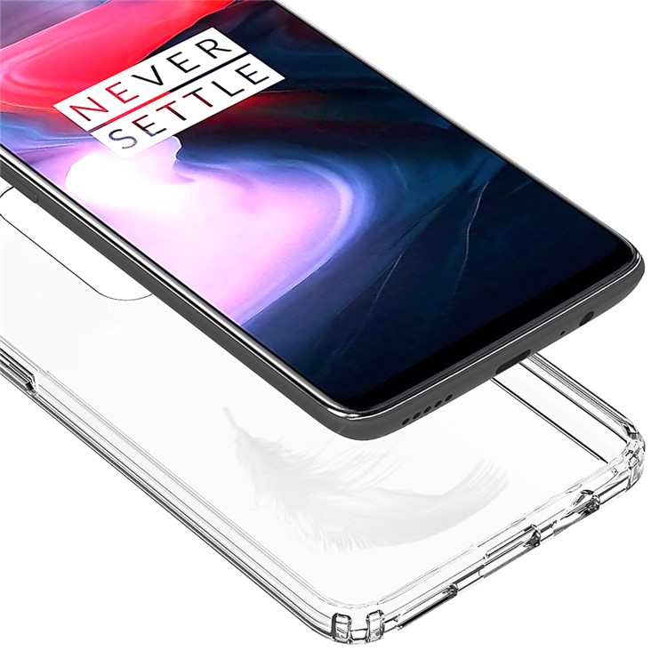 100PCS/Lot Drop-resistant Clear Acrylic + TPU Hybrid Case for OnePlus 6 - Transparent-6