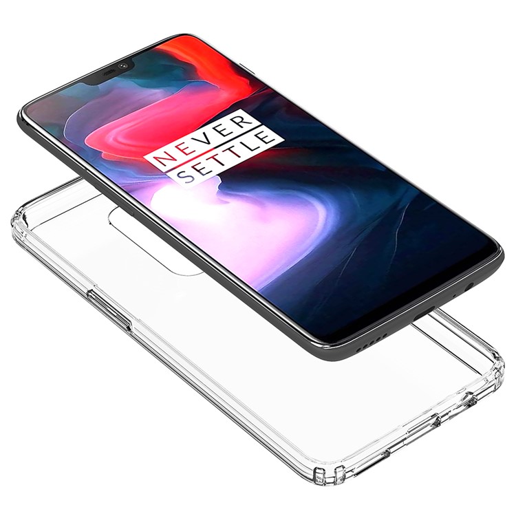 100PCS/Lot Drop-resistant Clear Acrylic + TPU Hybrid Case for OnePlus 6 - Transparent-7