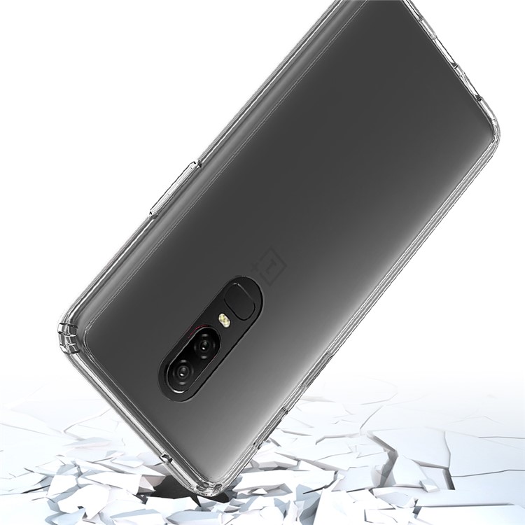 100PCS/Lot Drop-resistant Clear Acrylic + TPU Hybrid Case for OnePlus 6 - Transparent-8
