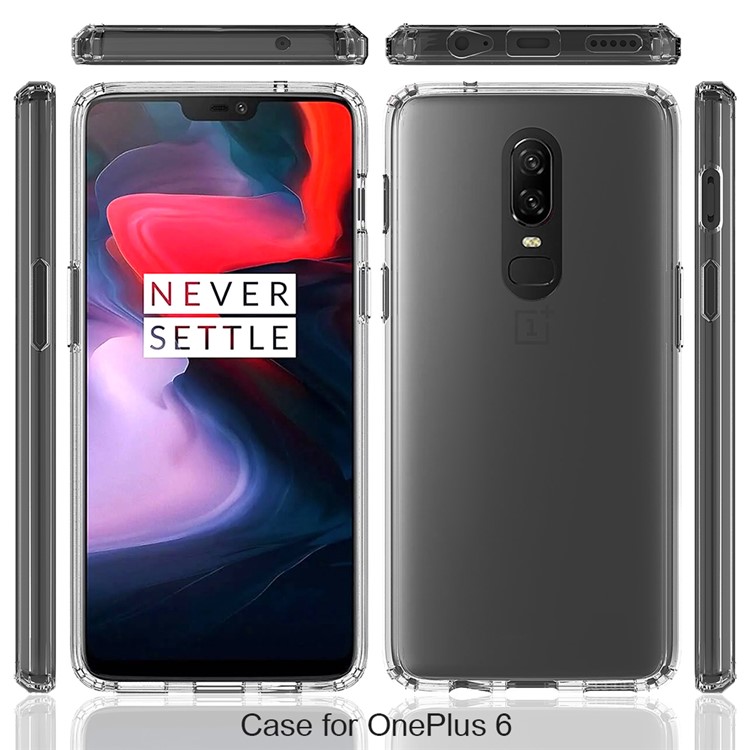 100PCS/Lot Drop-resistant Clear Acrylic + TPU Hybrid Case for OnePlus 6 - Transparent-9