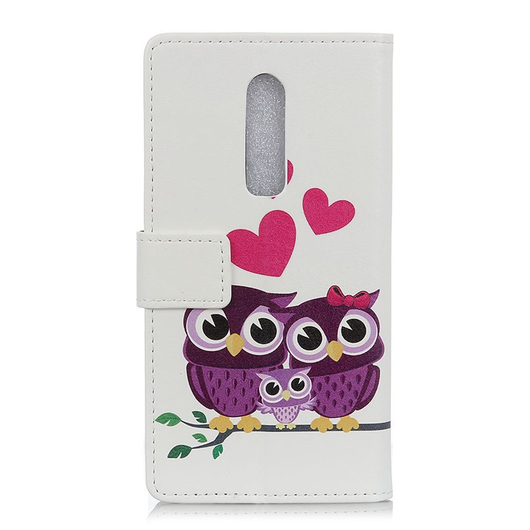 Pattern Printing Stand Leather Wallet Mobile Case for OnePlus 6 - Sweet Owl Family-3