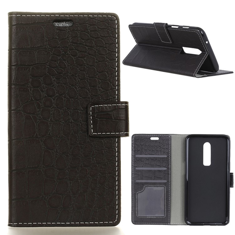 Crocodile Texture PU Leather Magnetic Stand Wallet Phone Case for OnePlus 6 - Black-1