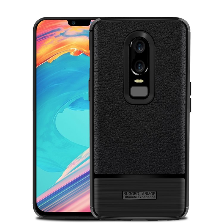 Litchi Texture Brushed TPU Back Phone Case for OnePlus 6 - Black
