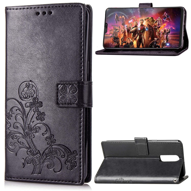 Imprint Lucky Clover Magnetic PU Leather Stand Wallet Case for OnePlus 6 - Black-1