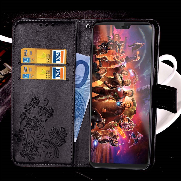 Imprint Lucky Clover Magnetic PU Leather Stand Wallet Case for OnePlus 6 - Black-12