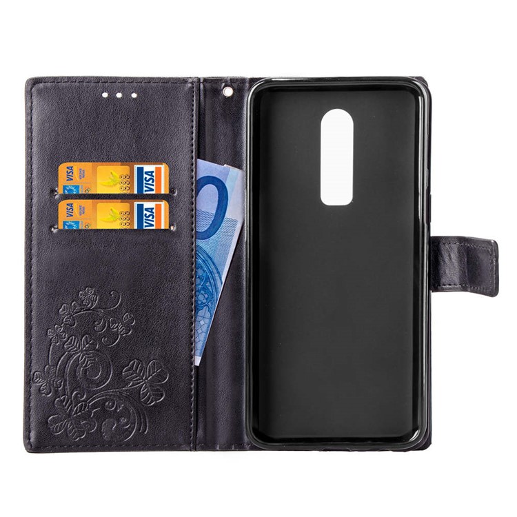 Imprint Lucky Clover Magnetic PU Leather Stand Wallet Case for OnePlus 6 - Black-4