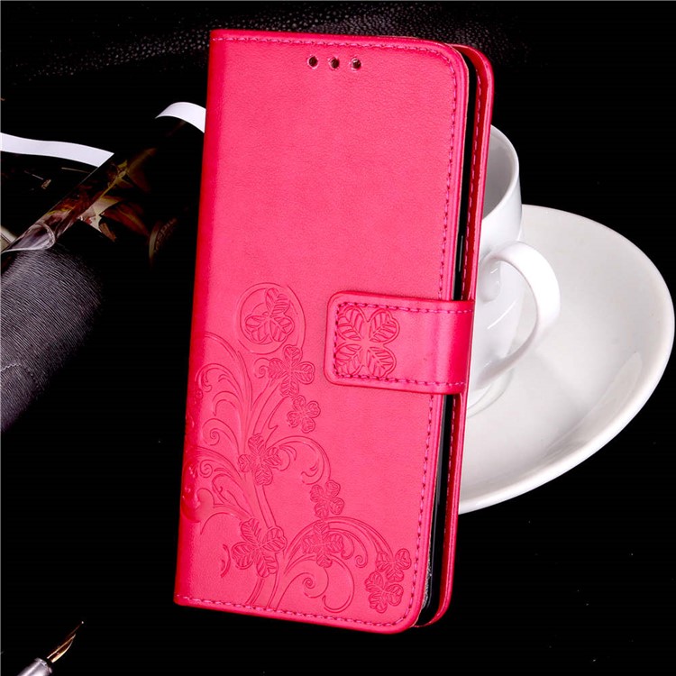 Imprint Lucky Clover PU Leather Stand Wallet Mobile Case for OnePlus 6 - Red-10