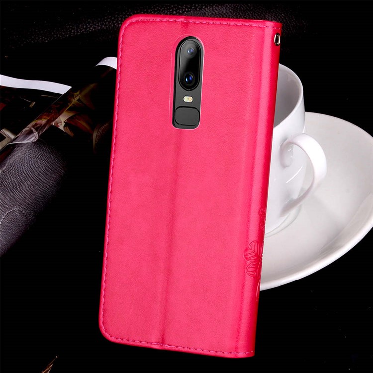 Imprint Lucky Clover PU Leather Stand Wallet Mobile Case for OnePlus 6 - Red-11
