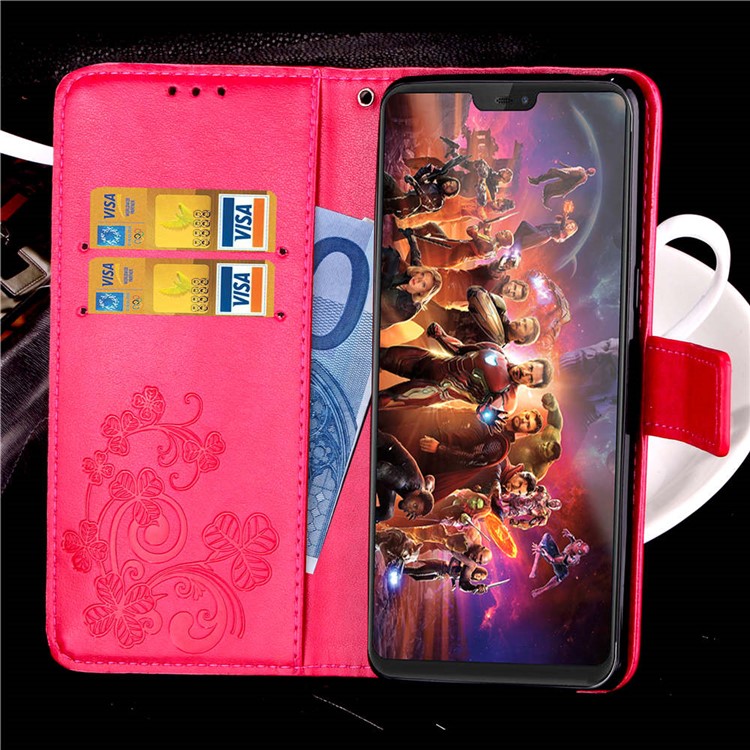 Imprint Lucky Clover PU Leather Stand Wallet Mobile Case for OnePlus 6 - Red-12