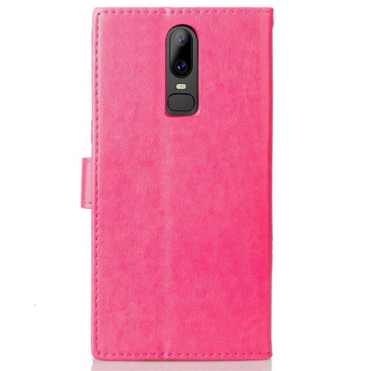 Imprint Lucky Clover PU Leather Stand Wallet Mobile Case for OnePlus 6 - Red-3