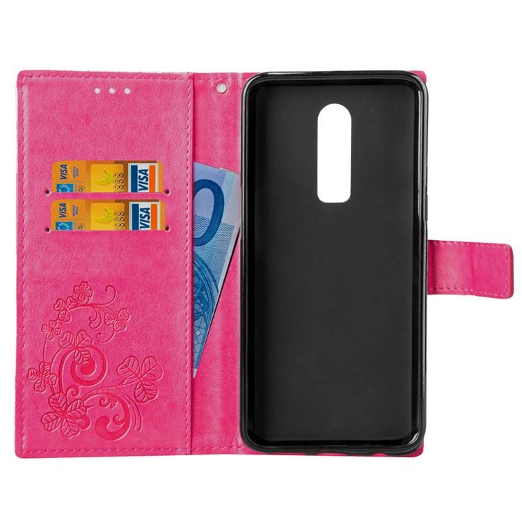 Imprint Lucky Clover PU Leather Stand Wallet Mobile Case for OnePlus 6 - Red-4