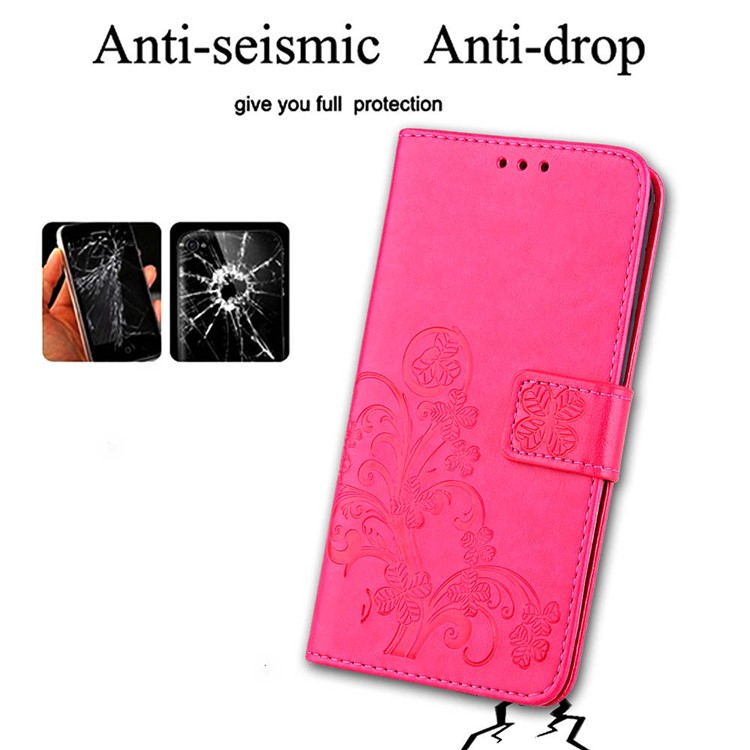 Imprint Lucky Clover PU Leather Stand Wallet Mobile Case for OnePlus 6 - Red-6