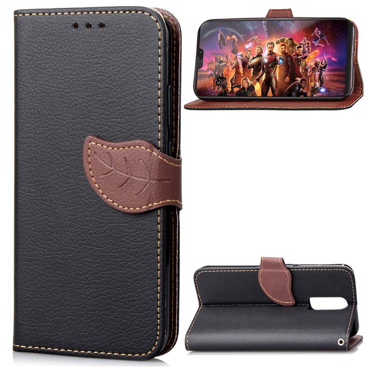 Leaf Shape Magnetic Flap Leather Wallet Case for OnePlus 6 - Black-1