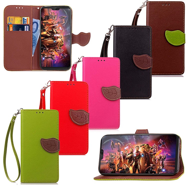 Leaf Shape Magnetic Flap Leather Wallet Case for OnePlus 6 - Black-11