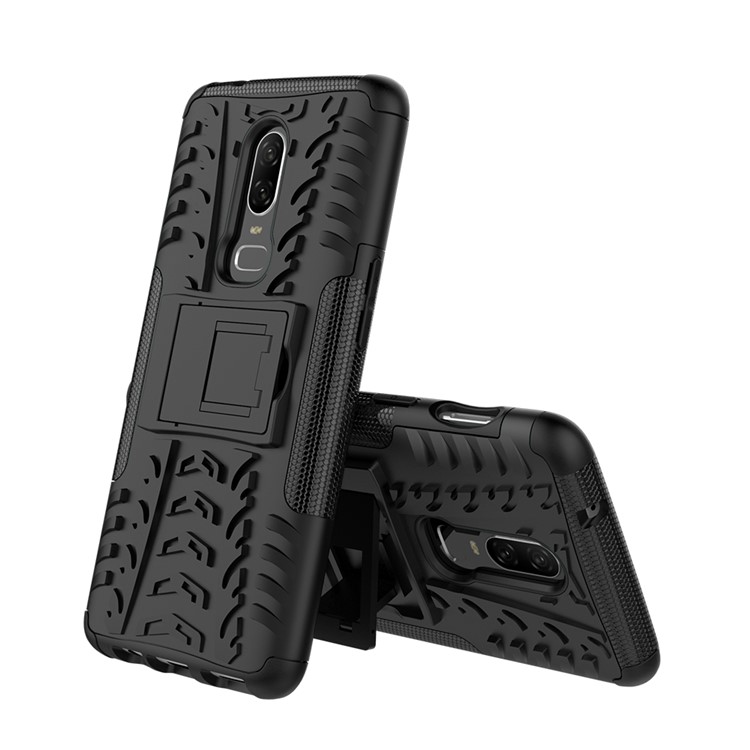 Cool Pneu Kickstand PC + TPU Caixa de Telefone Híbrido Para OnePlus 6 - Preto-2