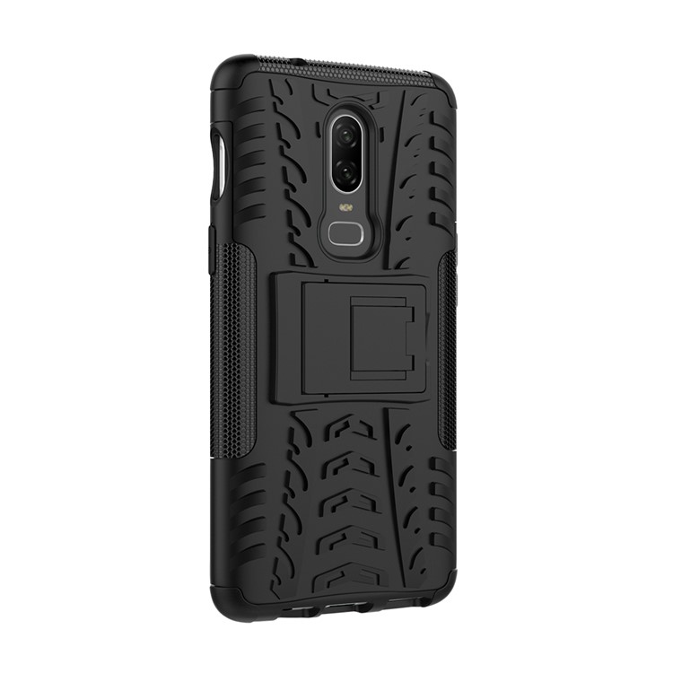 Fall Tire Kickstand PC + TPU Hybrid Telephip Para OnePlus 6 - Negro