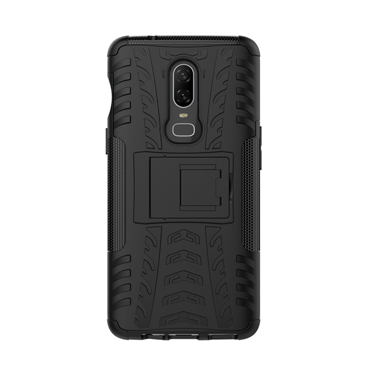 Fall Tire Kickstand PC + TPU Hybrid Telephip Para OnePlus 6 - Negro