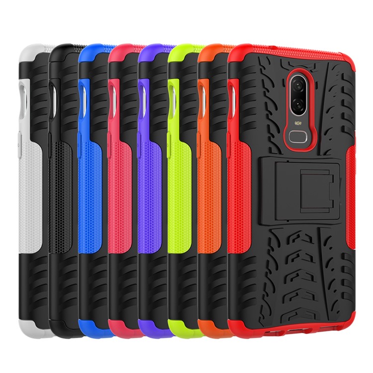 Cool Tire Kickstand PC + TPU Hybrid Telefonhülle Für OnePlus 6 - Schwarz