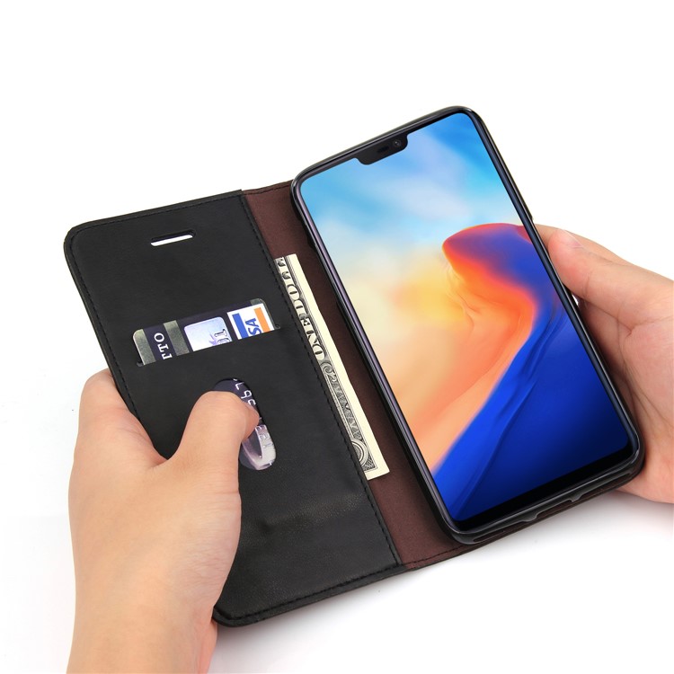 For OnePlus 6 Crazy Horse Texture Retro Leather Auto-absorbed Wallet Stand Phone Cover Accessory - Black-10