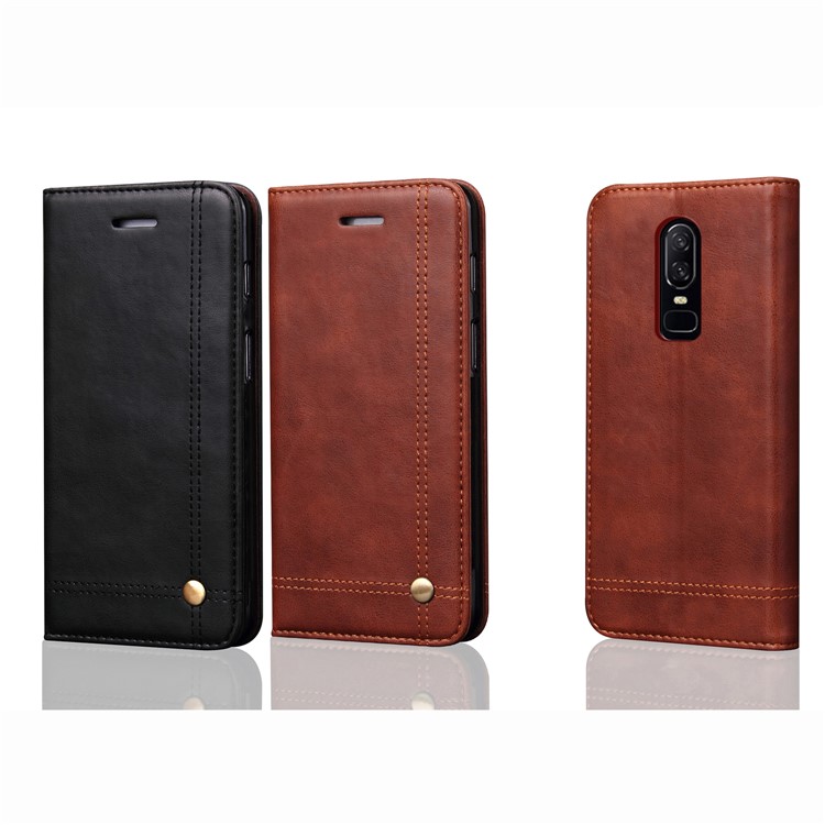 For OnePlus 6 Crazy Horse Texture Retro Leather Auto-absorbed Wallet Stand Phone Cover Accessory - Black-11