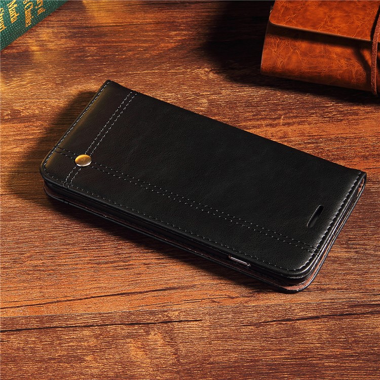 For OnePlus 6 Crazy Horse Texture Retro Leather Auto-absorbed Wallet Stand Phone Cover Accessory - Black-12