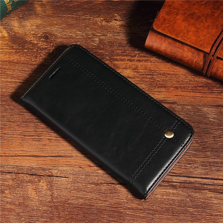 For OnePlus 6 Crazy Horse Texture Retro Leather Auto-absorbed Wallet Stand Phone Cover Accessory - Black-13