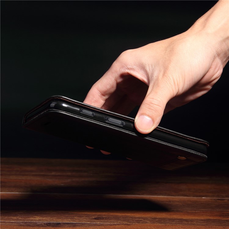 For OnePlus 6 Crazy Horse Texture Retro Leather Auto-absorbed Wallet Stand Phone Cover Accessory - Black-19