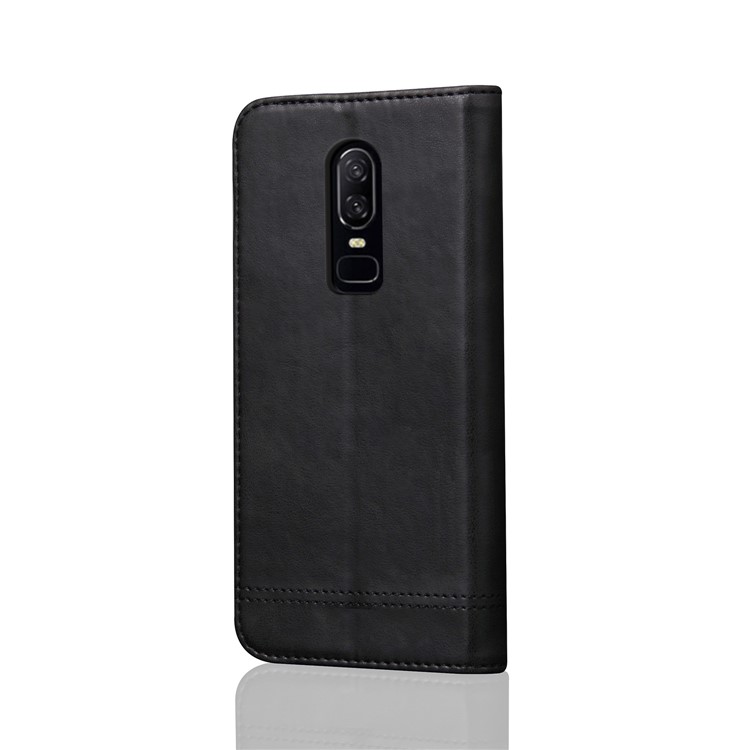For OnePlus 6 Crazy Horse Texture Retro Leather Auto-absorbed Wallet Stand Phone Cover Accessory - Black-3