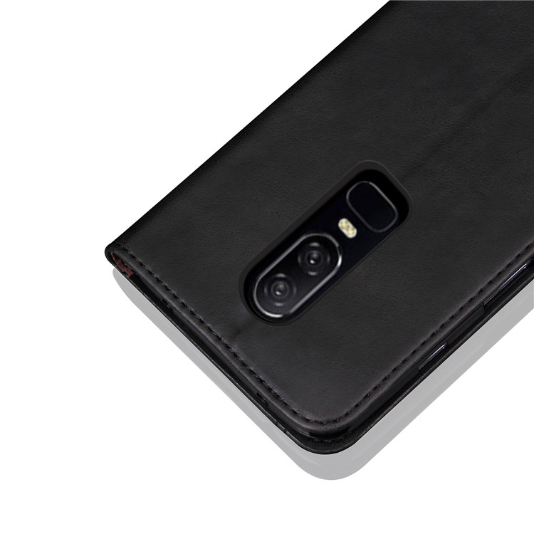 For OnePlus 6 Crazy Horse Texture Retro Leather Auto-absorbed Wallet Stand Phone Cover Accessory - Black-4