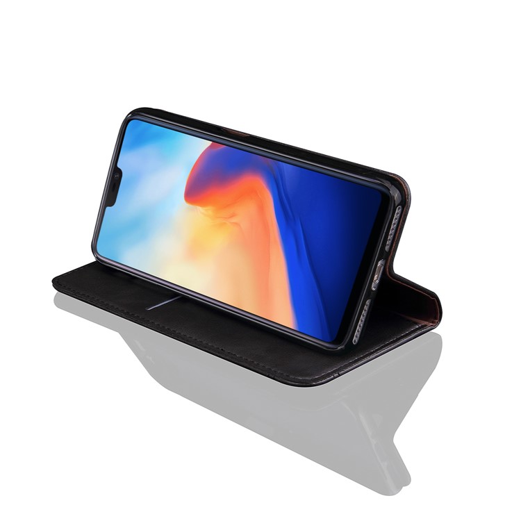 For OnePlus 6 Crazy Horse Texture Retro Leather Auto-absorbed Wallet Stand Phone Cover Accessory - Black-5