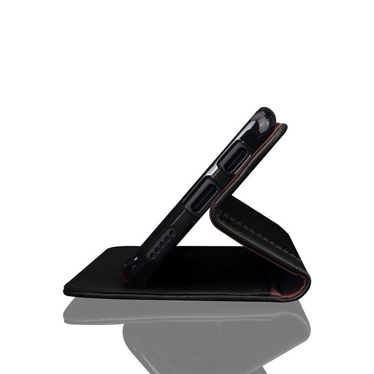 For OnePlus 6 Crazy Horse Texture Retro Leather Auto-absorbed Wallet Stand Phone Cover Accessory - Black-6