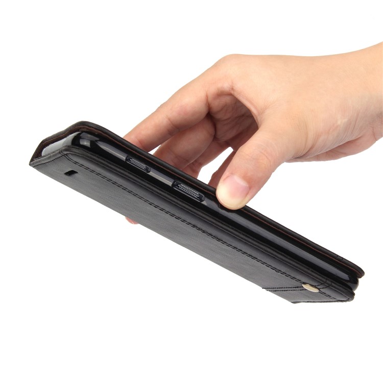 For OnePlus 6 Crazy Horse Texture Retro Leather Auto-absorbed Wallet Stand Phone Cover Accessory - Black-8