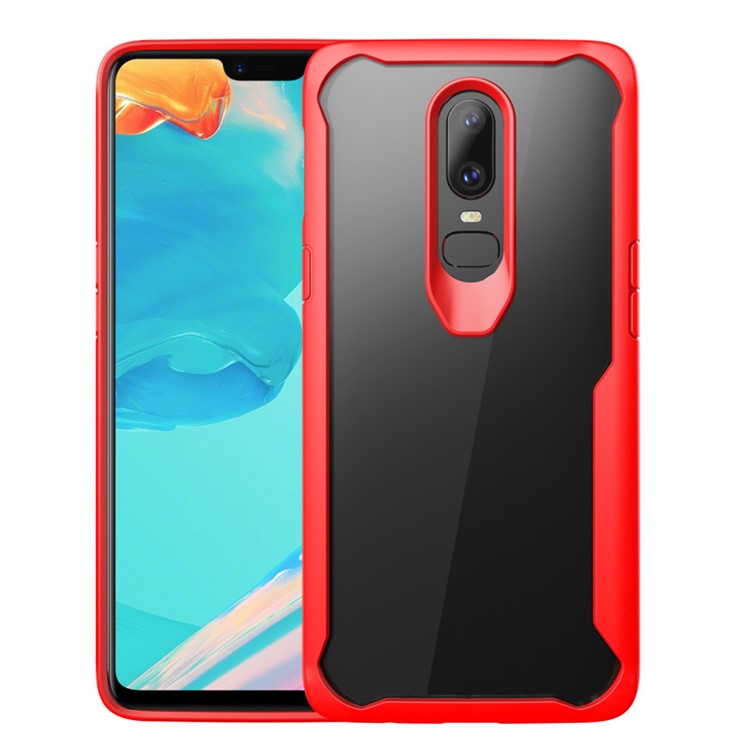 Shock Absorption Plastic + TPU Hybrid Cell Phone Shell for OnePlus 6 - Red-1