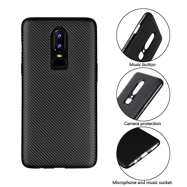 Weicher TPU Rückseiten-Telefonkasten Der Kohlenstofffaserbeschaffenheit Für Oneplus 6 - Schwarz-15