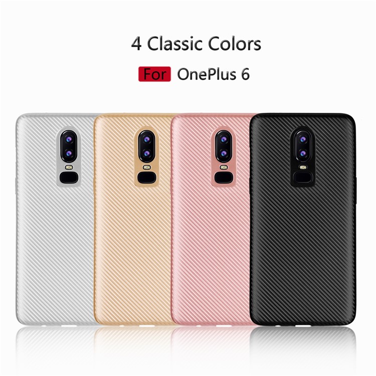 Weicher TPU Rückseiten-Telefonkasten Der Kohlenstofffaserbeschaffenheit Für Oneplus 6 - Schwarz-17