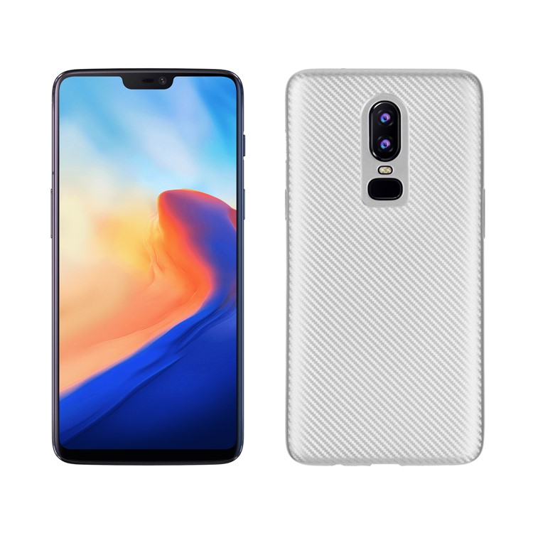 copertura In TPU Morbida Per Cellulare In Fibra Di Carbonio Per Oneplus 6 - Argento-1