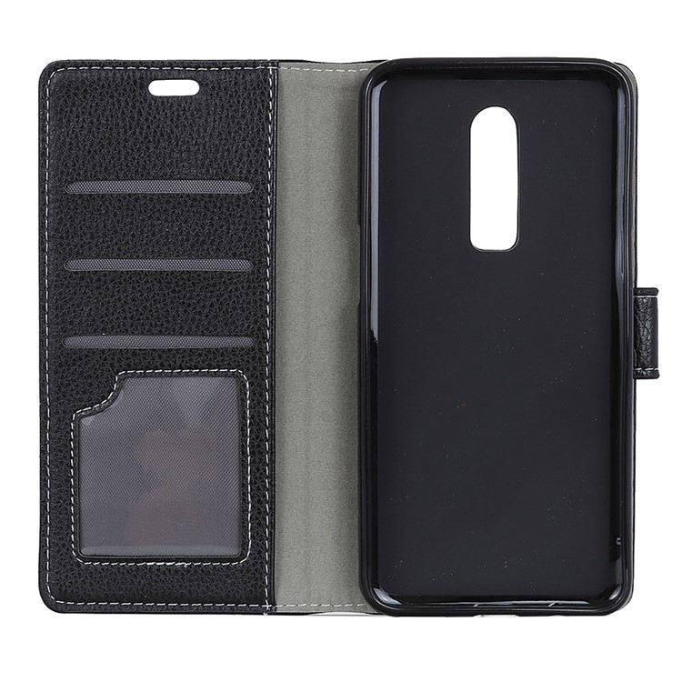 Litchi Texture Stand Wallet Leather Cell Phone Shell for OnePlus 6 - Black-3