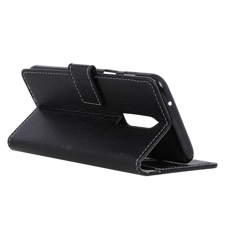 Litchi Texture Stand Wallet Leather Cell Phone Shell for OnePlus 6 - Black-5