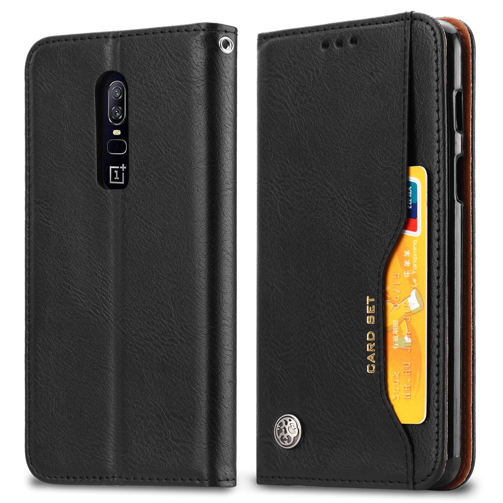 Couro Do Plutônio Auto-absorvido Ficar Tampa Do Telefone Carteira Para Oneplus 6 - Preto-2