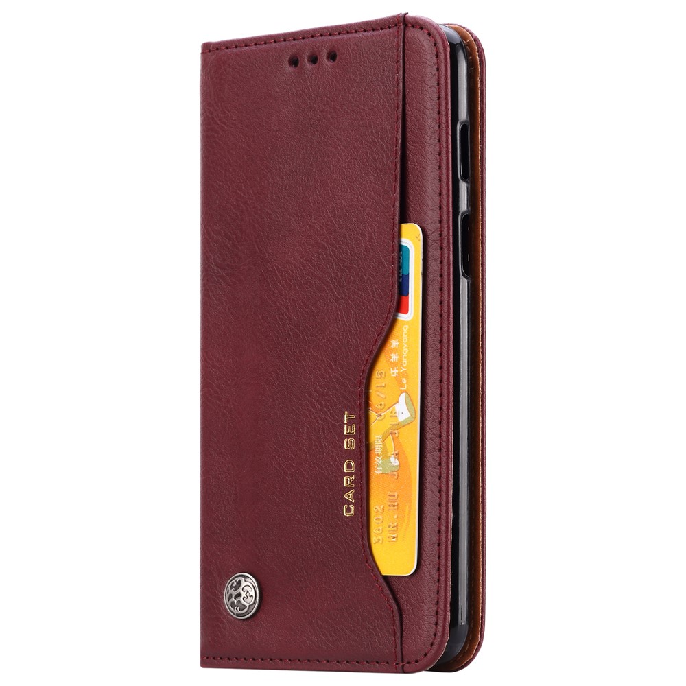 PU-Leder Auto-absorbierte Stand Brieftasche Handyhülle Für OnePlus 6 - Weinrot-3