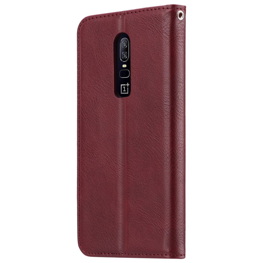 PU-Leder Auto-absorbierte Stand Brieftasche Handyhülle Für OnePlus 6 - Weinrot-4