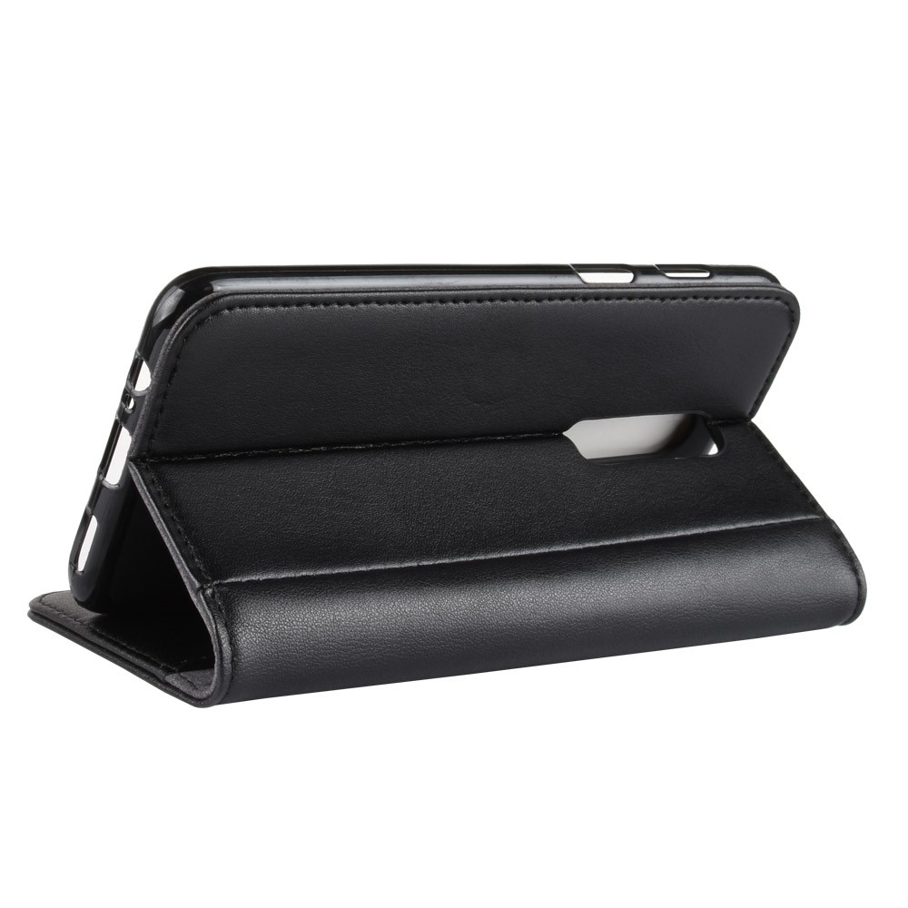 Cubierta de Teléfono Móvil de Stand de Billetera de Cuero Genuino Para OnePlus 6 - Negro