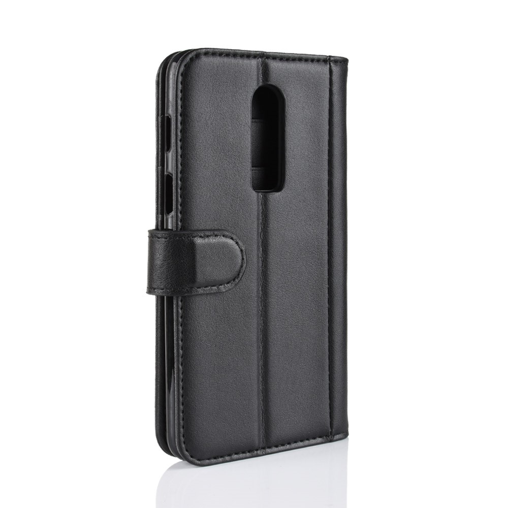 Cubierta de Teléfono Móvil de Stand de Billetera de Cuero Genuino Para OnePlus 6 - Negro