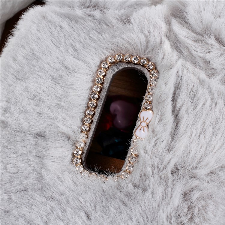 Rabbit Shape Fluffy Fur Coated Rhinestone TPU Case for OnePlus 6 - Light Grey-2