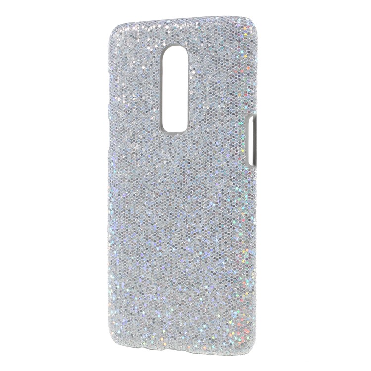 Custodia Rigida Rivestita In Pelle Con Paillettes Glitter Argento Per Oneplus 6-2